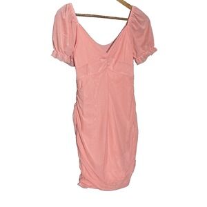 Womens Dress XLarge Babydoll Milkmaid Fairy Coquette Puff sleeve Pastel Pink